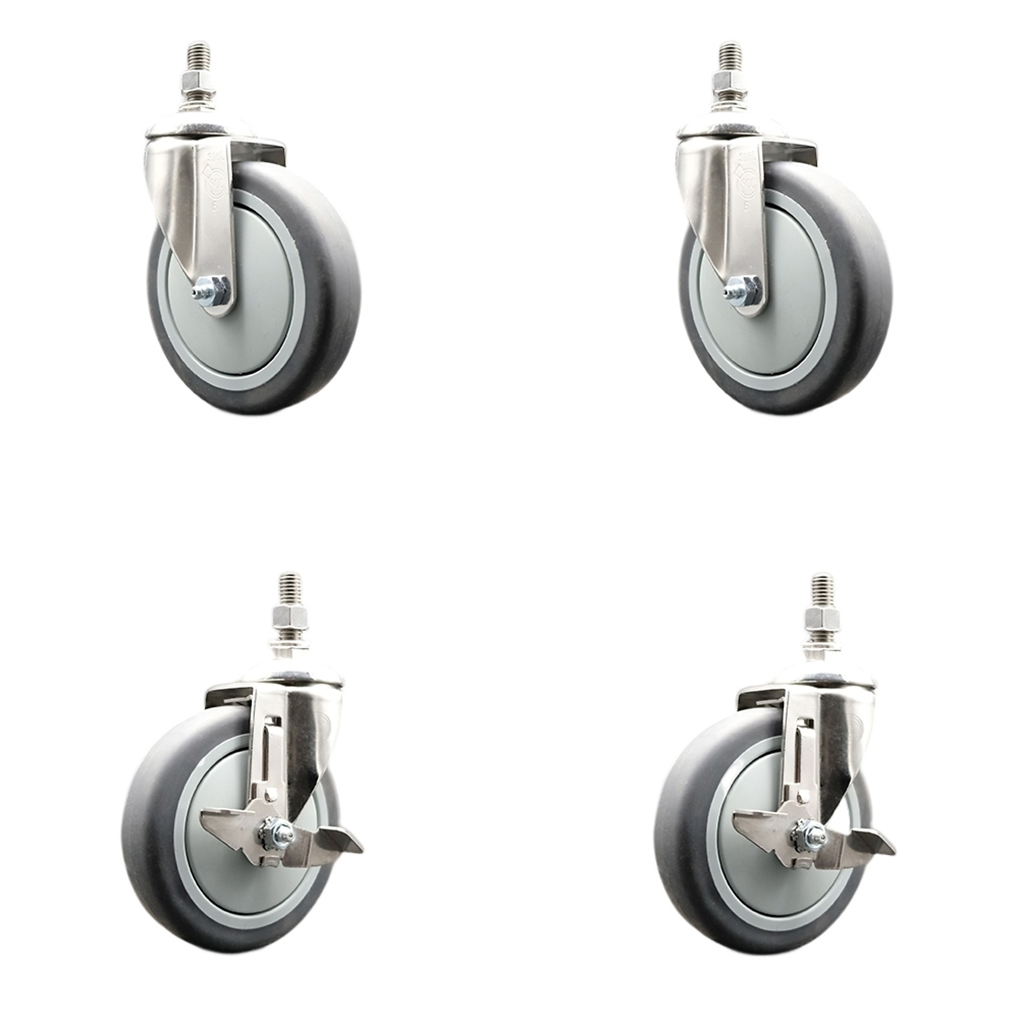 Service Caster, 5in. x 1 1/4in. Stem Casters, Wheel Diameter 5 in, Caster Type Swivel, Package (qty.) 4, Model# SS316TS20S514-TPRB-121315-2-TLB-2